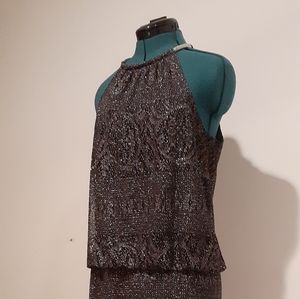 SLNY dark purple lace party dress